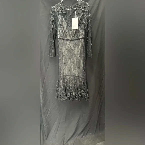 MAC DUGGAL 67703 NWT Floral Appliqué Long Sleeve Cocktail Dress